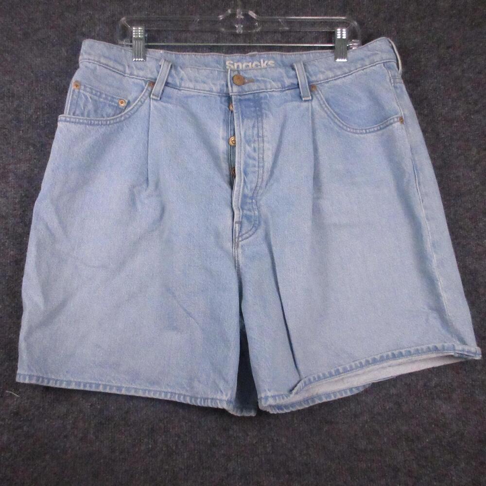 Mother Mom Shorts Womens 33 Blue Denim Snacks Pleated Fun Dip 5.5" Inseam